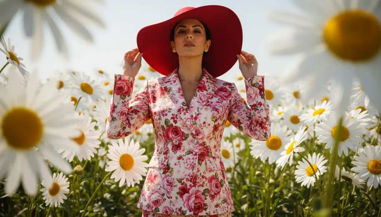 High-Fashion Floral Portrait with Bold Color Contrast