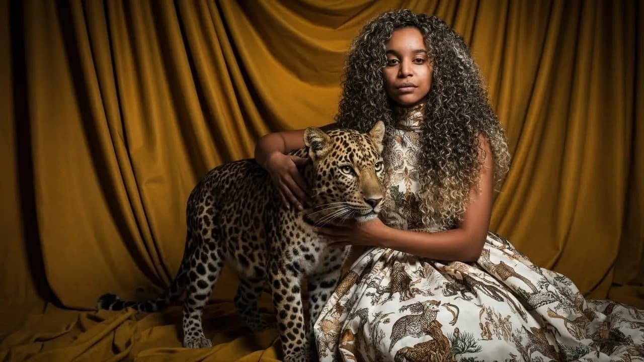 Opulent Leopard Embrace Portrait