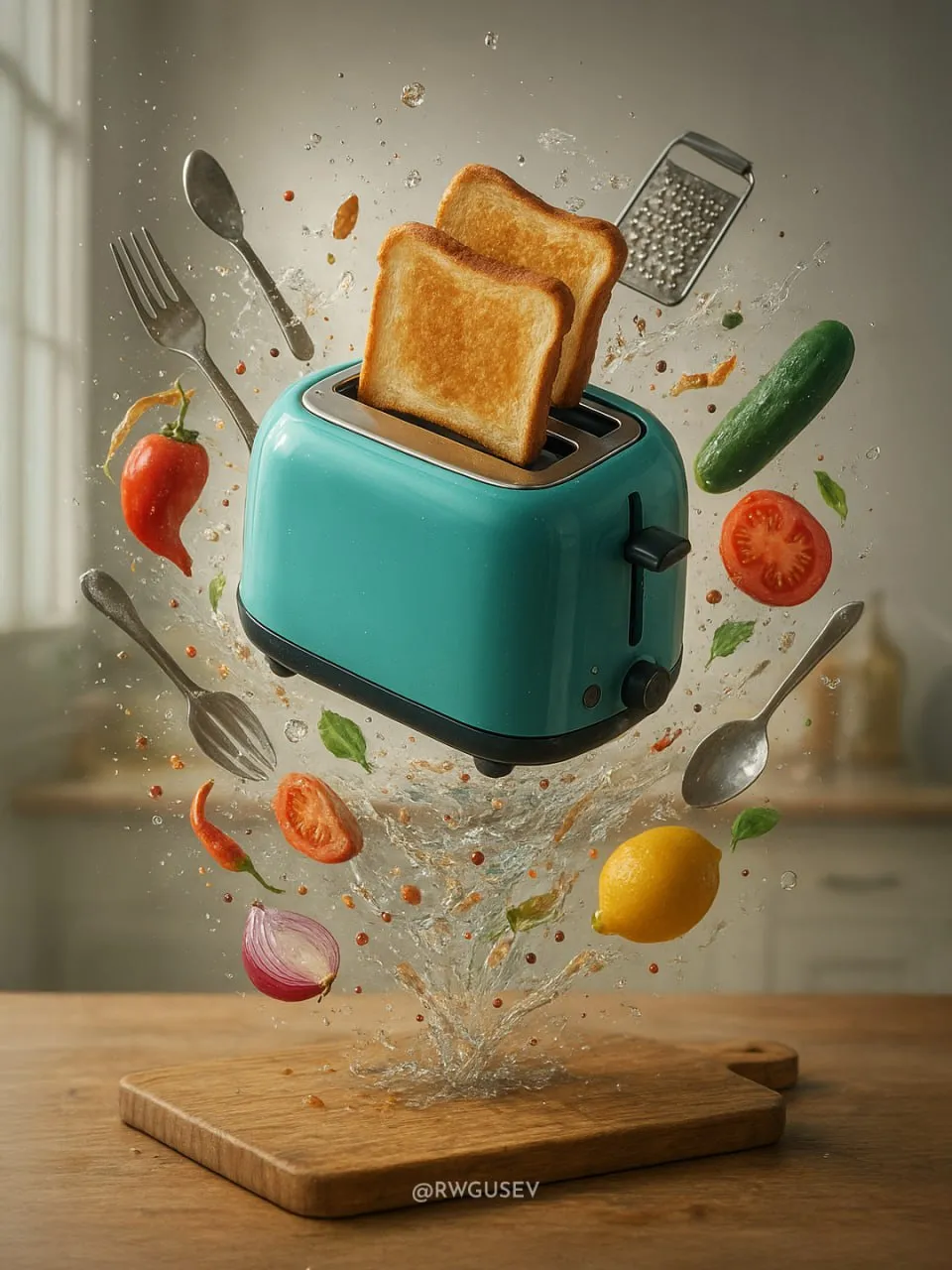 Hyperrealistic Tornado-Inspired Kitchen Poster