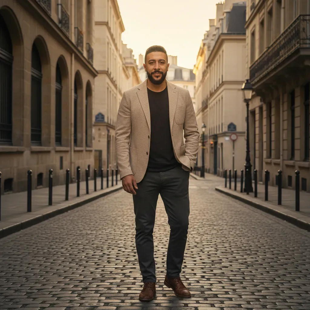 Urban Editorial Portrait in European Cobblestone Street