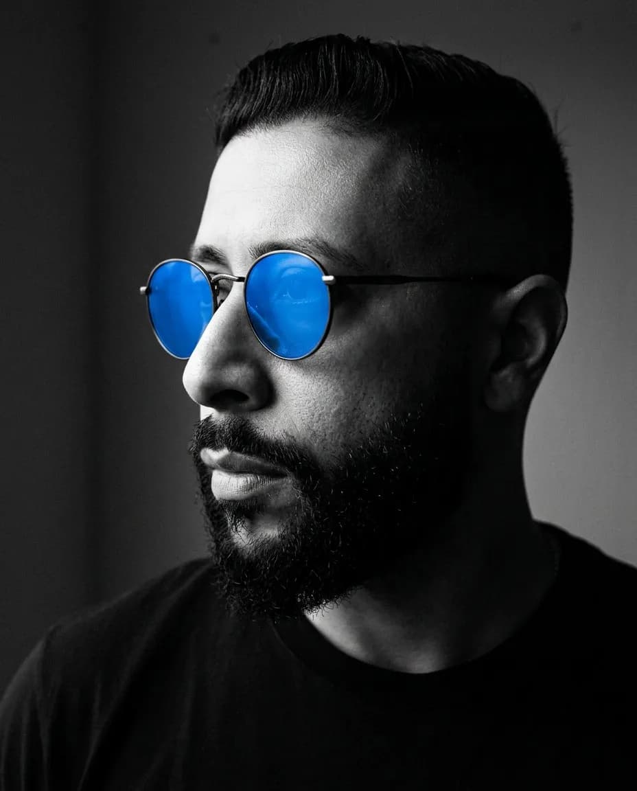 Photorealistic Dramatic Black-and-White Profile Portrait