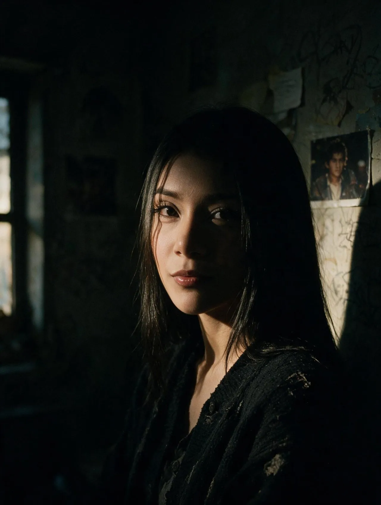 Cinematic Gritty Low-Light Portrait with Window Glow