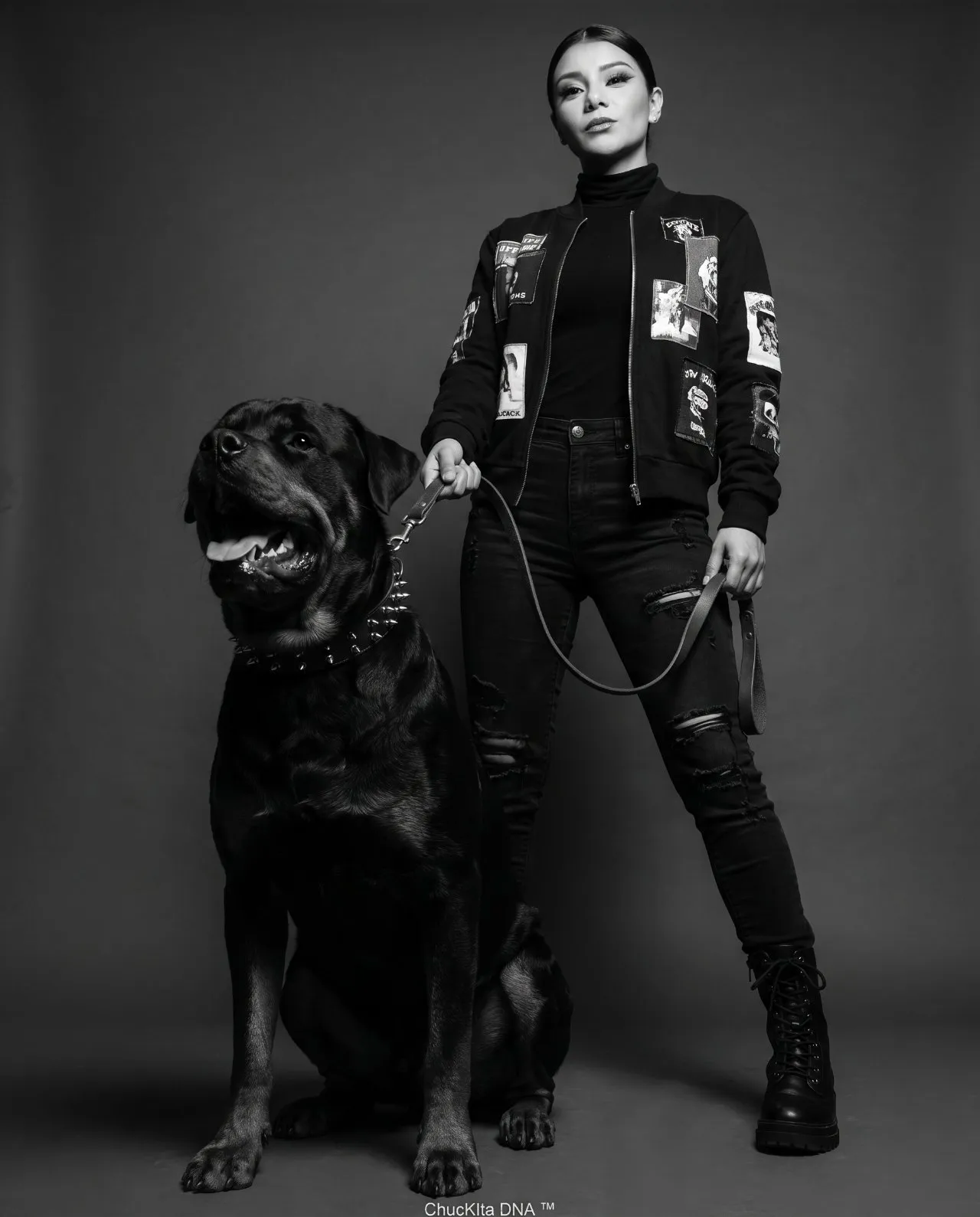 High-Fashion Gothic Streetwear Monochrome Editorial Portrait