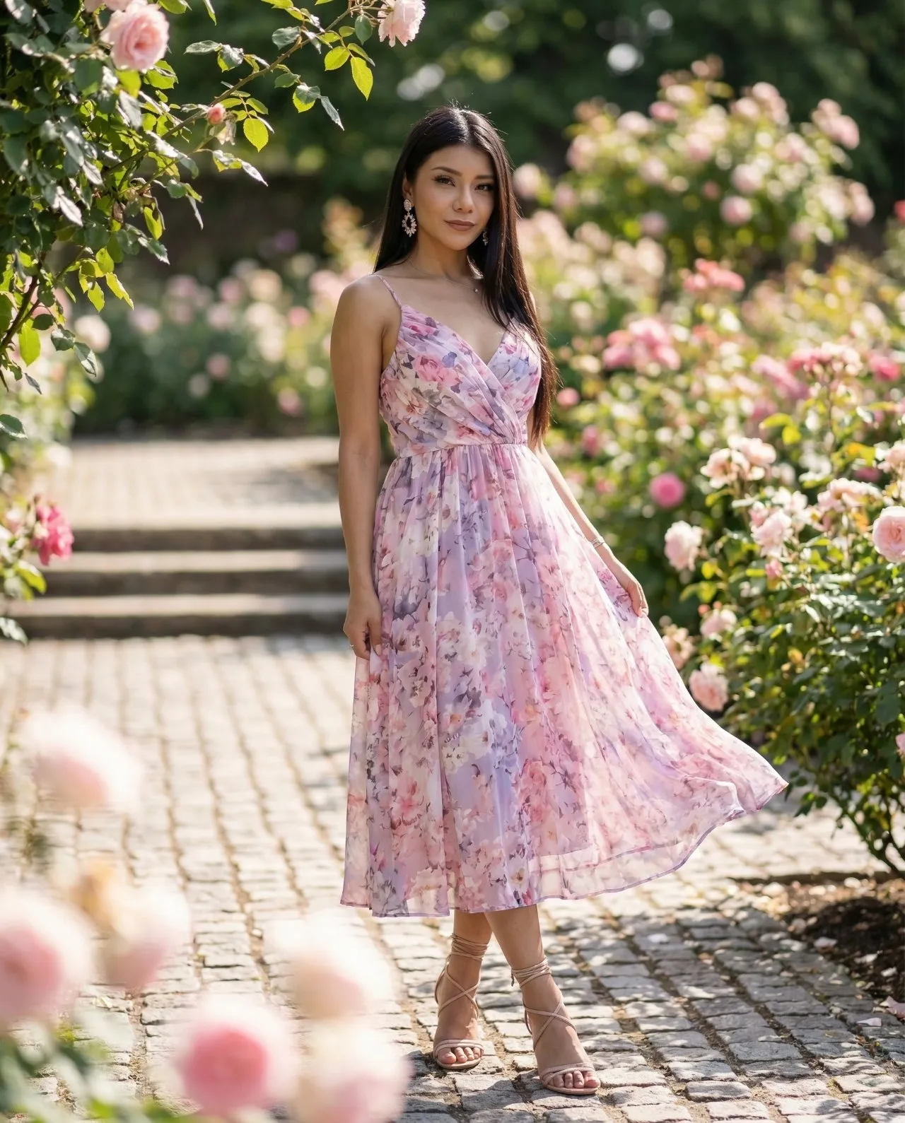 Romantic Editorial Fashion Portrait in English Rose Garden, 85mm