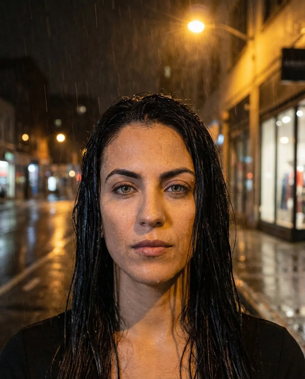Night Rain Urban Shoulder Portrait, Realistic 85mm Cinematic - Imagem 1