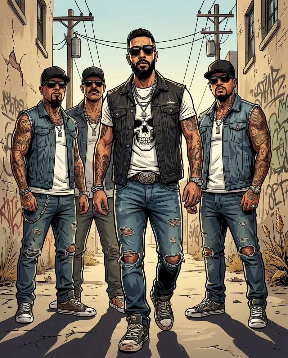 Dramatic Urban Street Portrait of Four Men with Tough Aesthetic