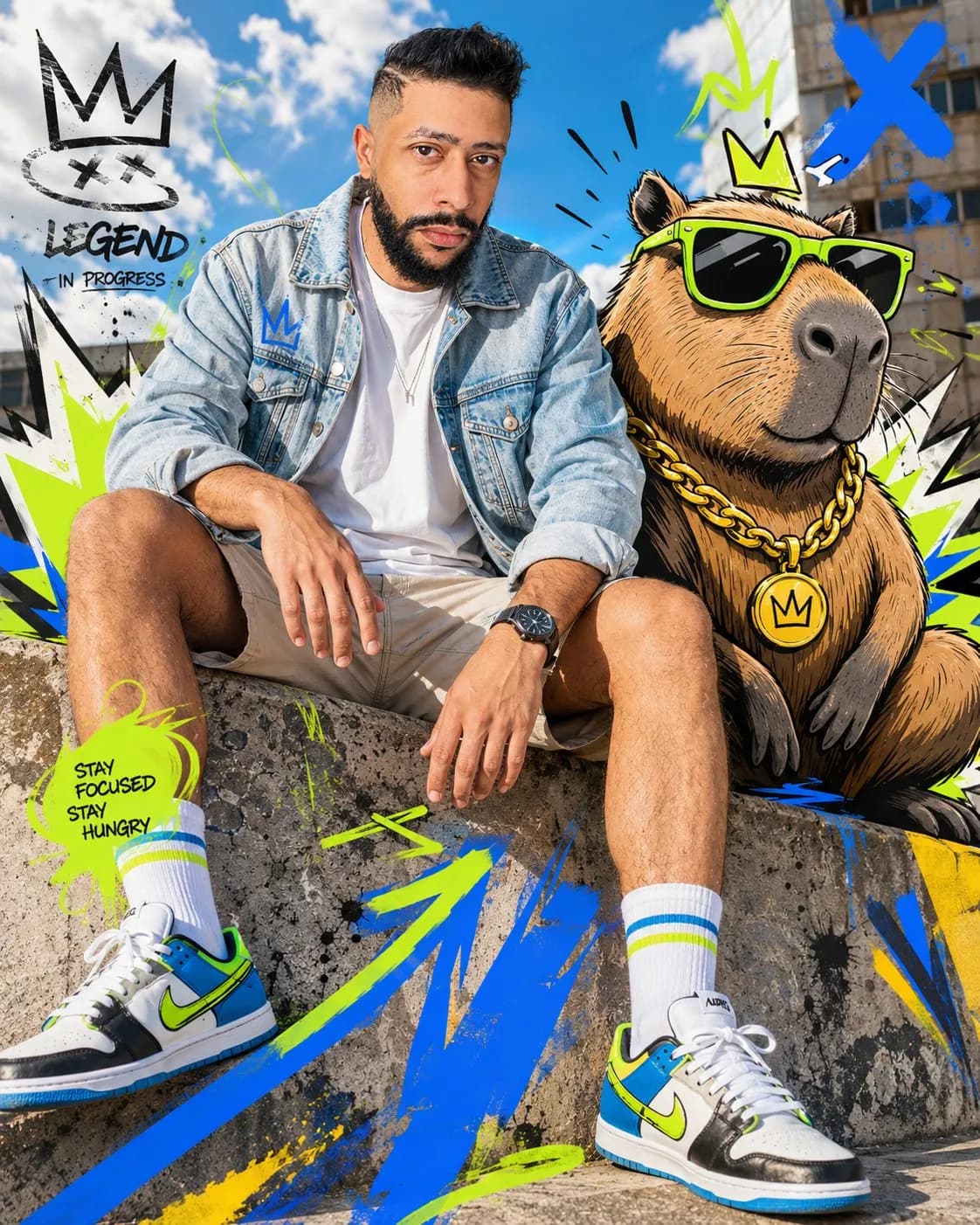 Hyper-Realistic Fashion Editorial with Cartoon Capybara