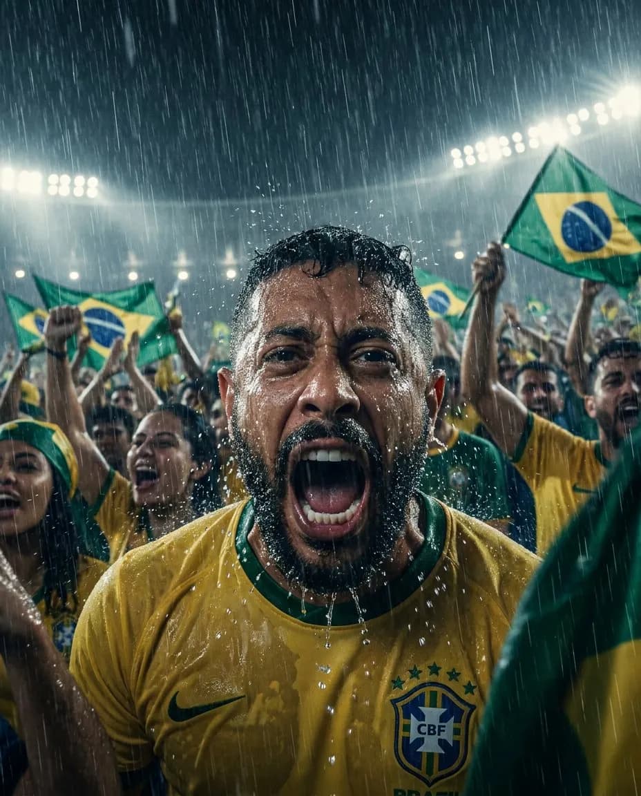 Cinematic Rain-Soaked Stadium Close-Up Sports Portrait