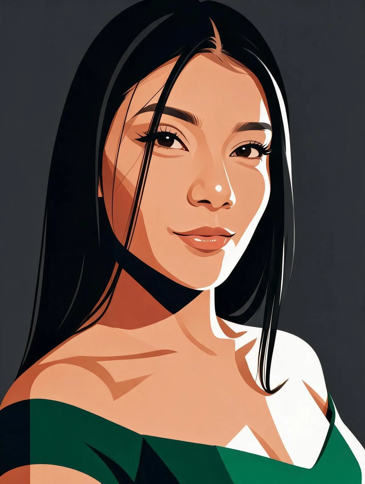 Stylized Vector Portrait, Bold Minimalist High-Contrast Editorial