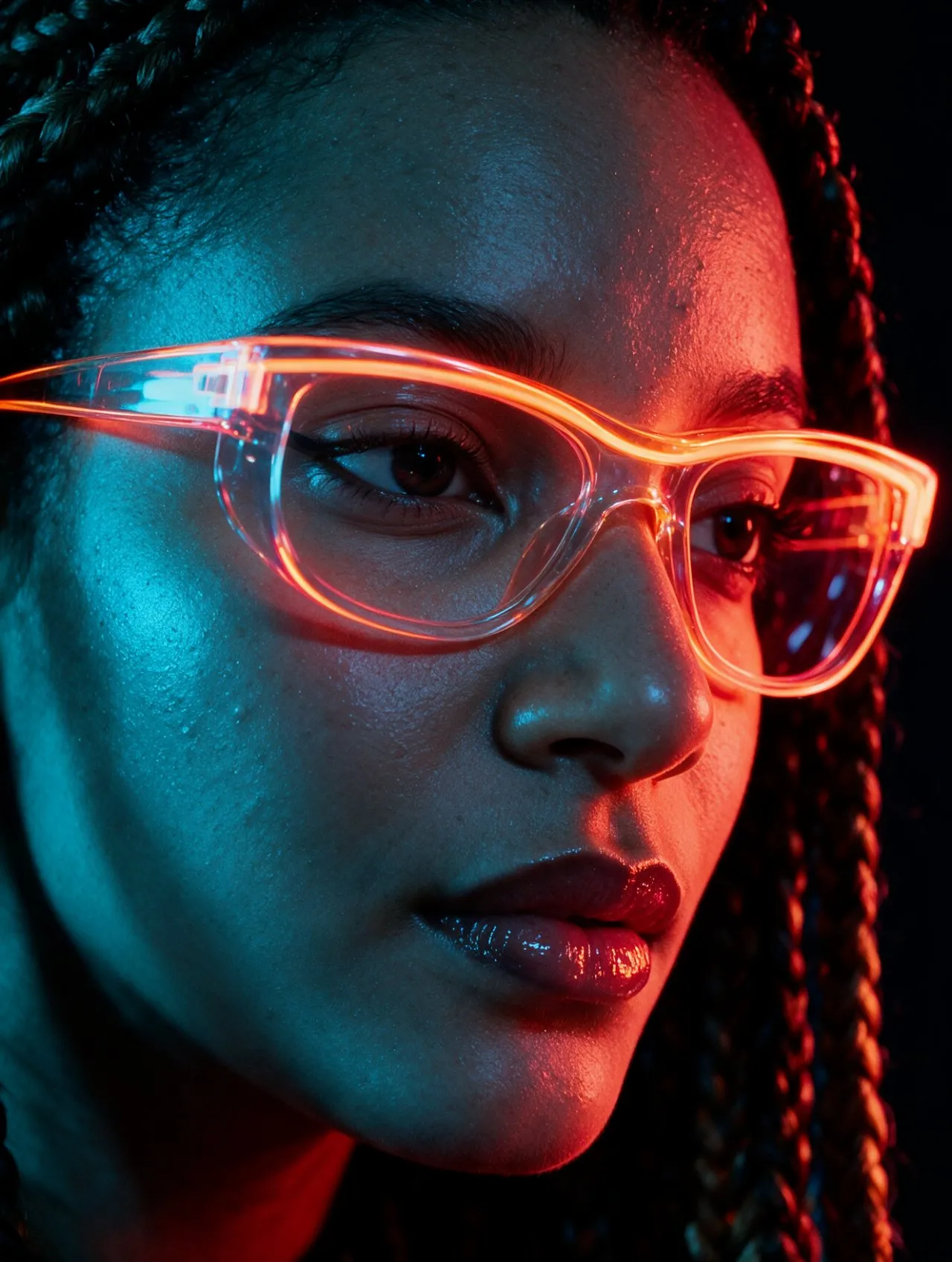 Cyberpunk Neon Duotone Macro Portrait - Cinematic Vertical Close-up