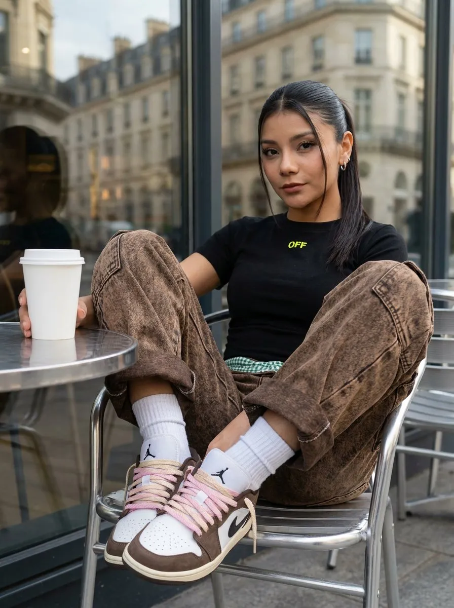 Photorealistic Cinematic Urban Cafe Full-Body Portrait