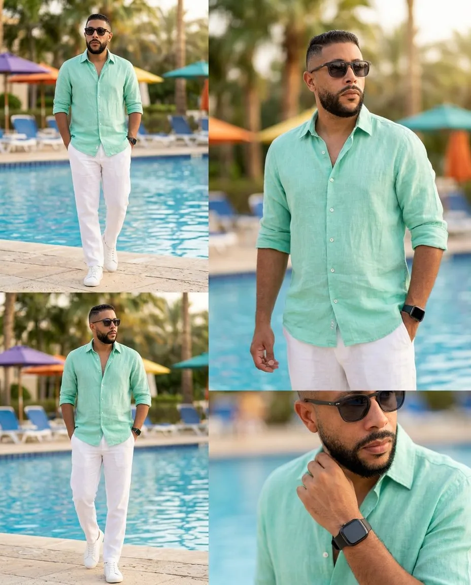 Poolside Editorial Portrait, Clean Summer Fashion Photography