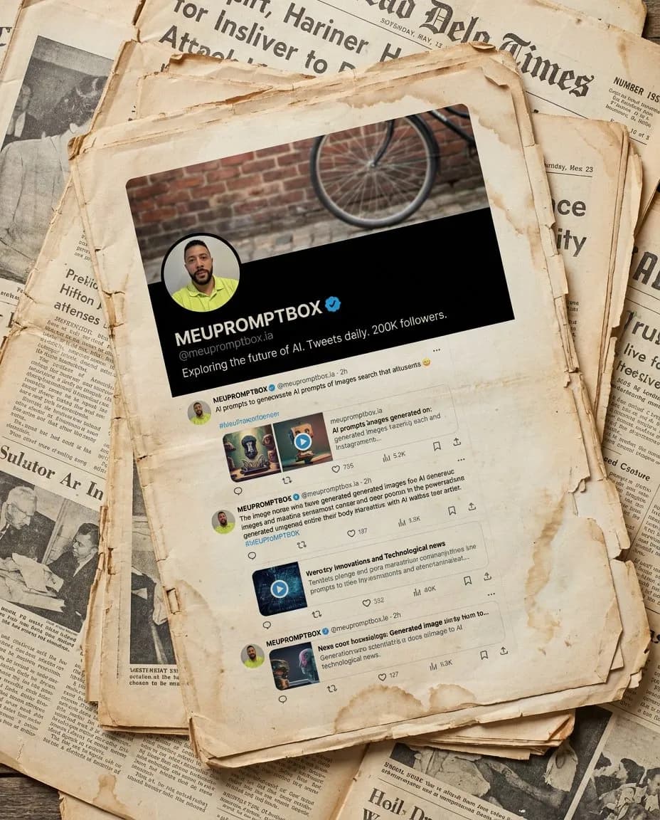 Top-Down Vintage Newspaper Photo with Modern Social Profile Interface