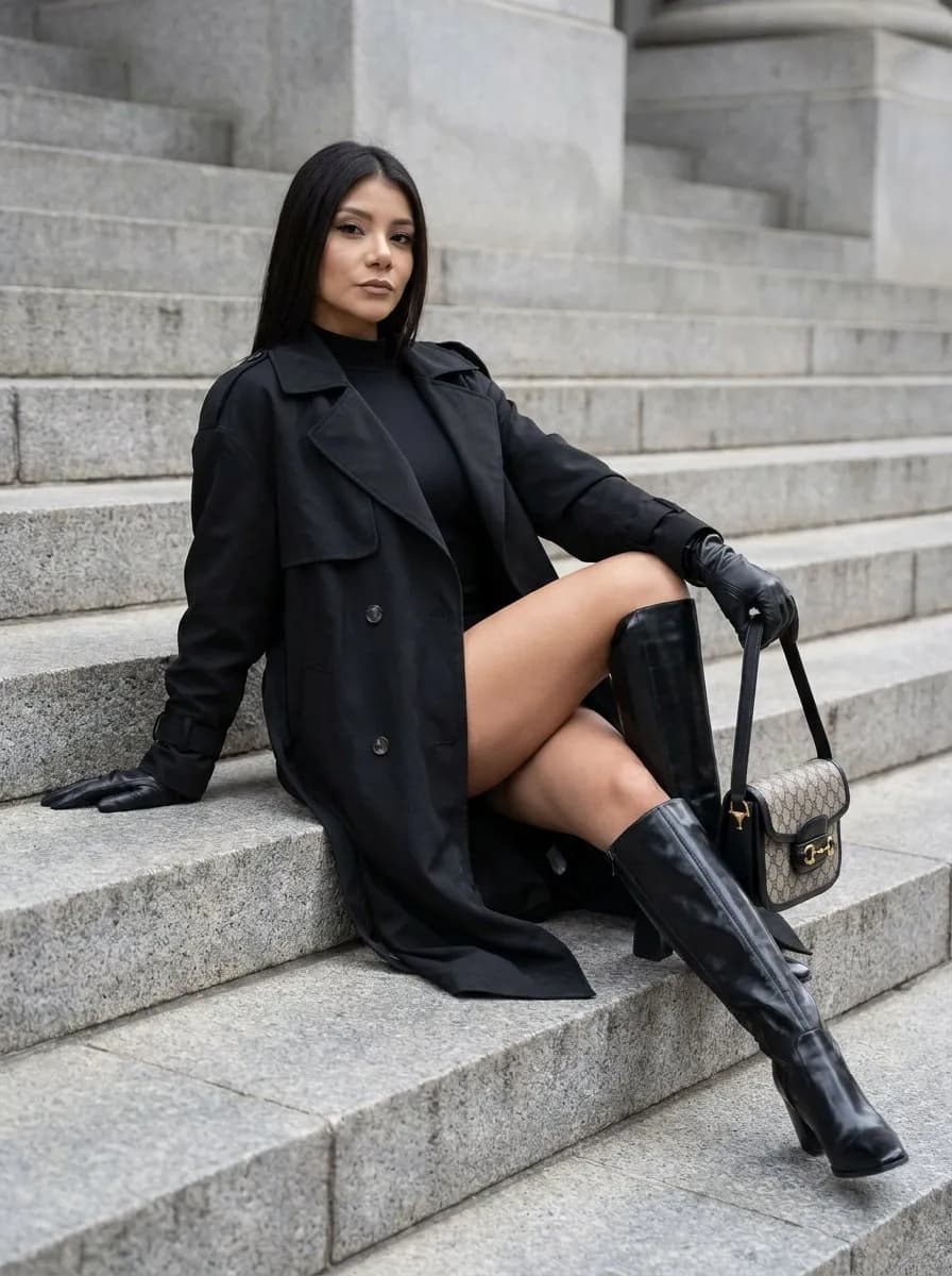 Urban Fashion Editorial Monochrome Trench Street Photography