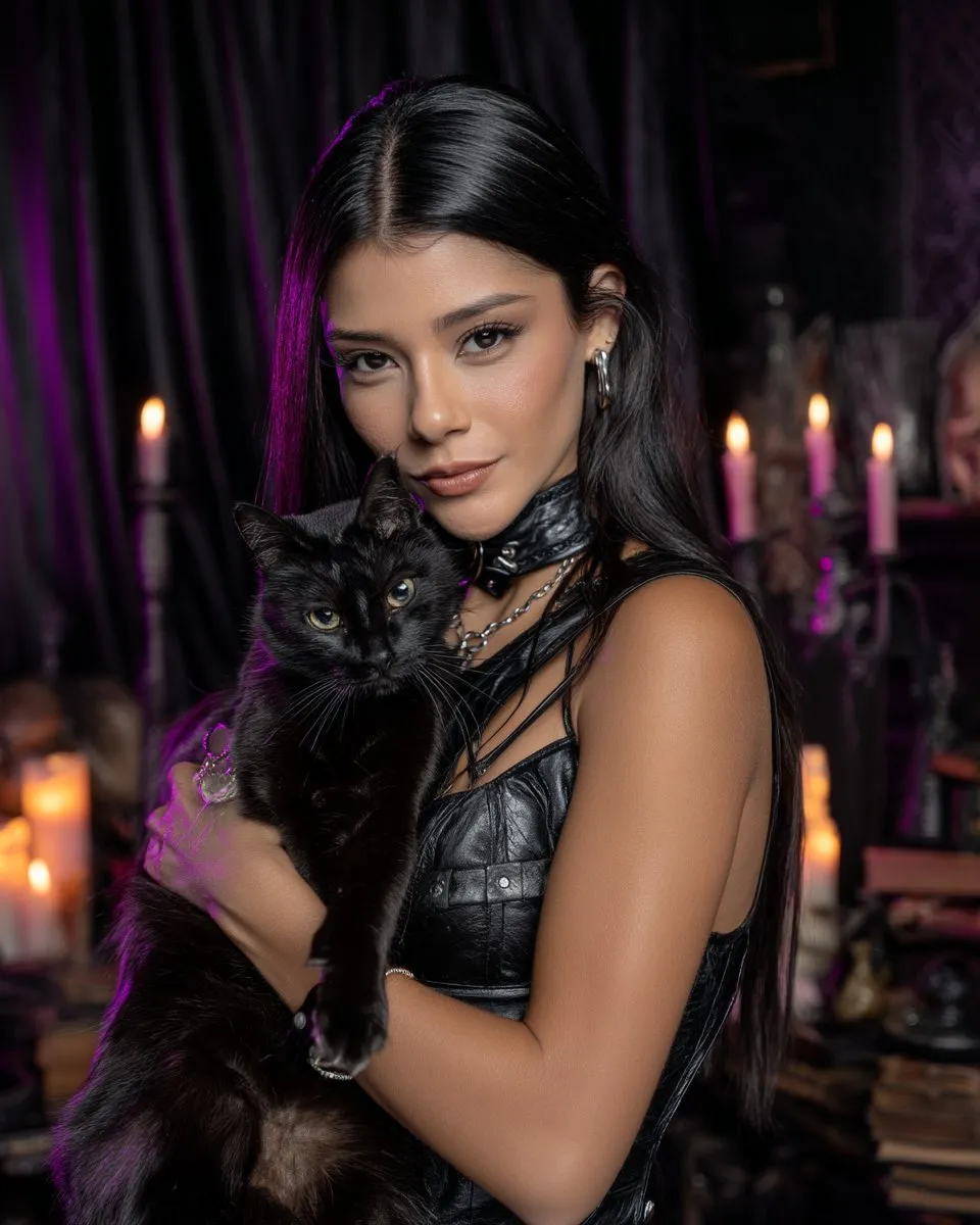 Gothic Portrait of Person Holding Black Cat