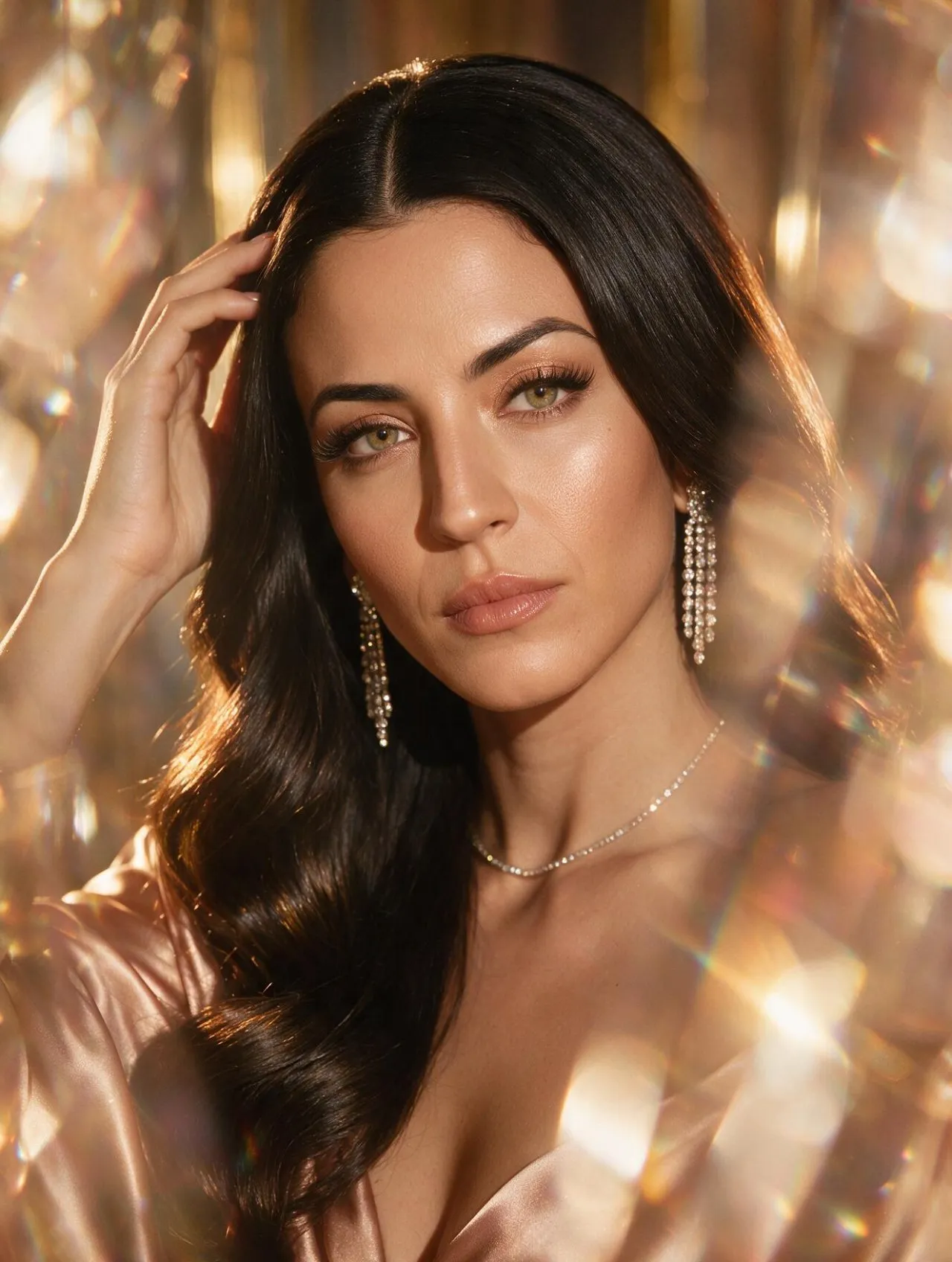 Cinematic Dreamy Glamour Beauty Editorial Portrait in Golden Light