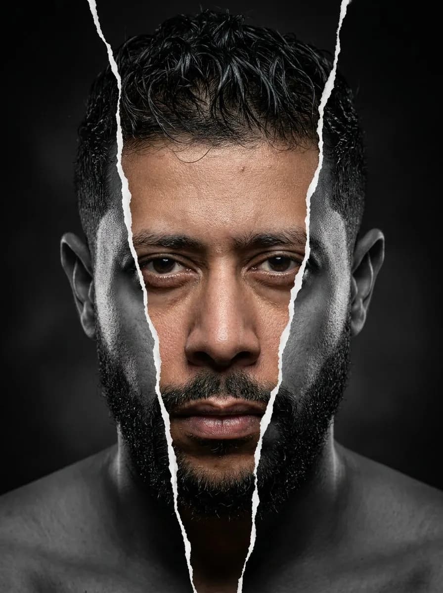 Cinematic Split-Face Portrait Poster with Torn Paper Effect