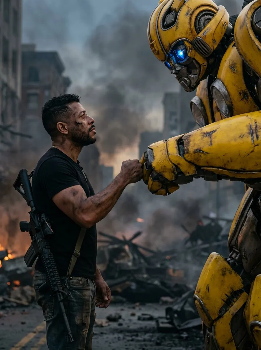 Cinematic Action Portrait in Post-Apocalyptic Urban Ruins