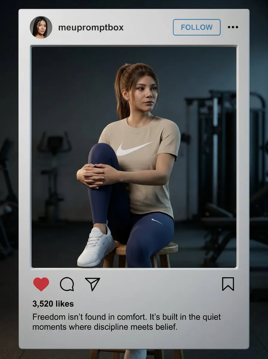Cinematic Photoreal 3D Gym Portrait Framed as Social Post