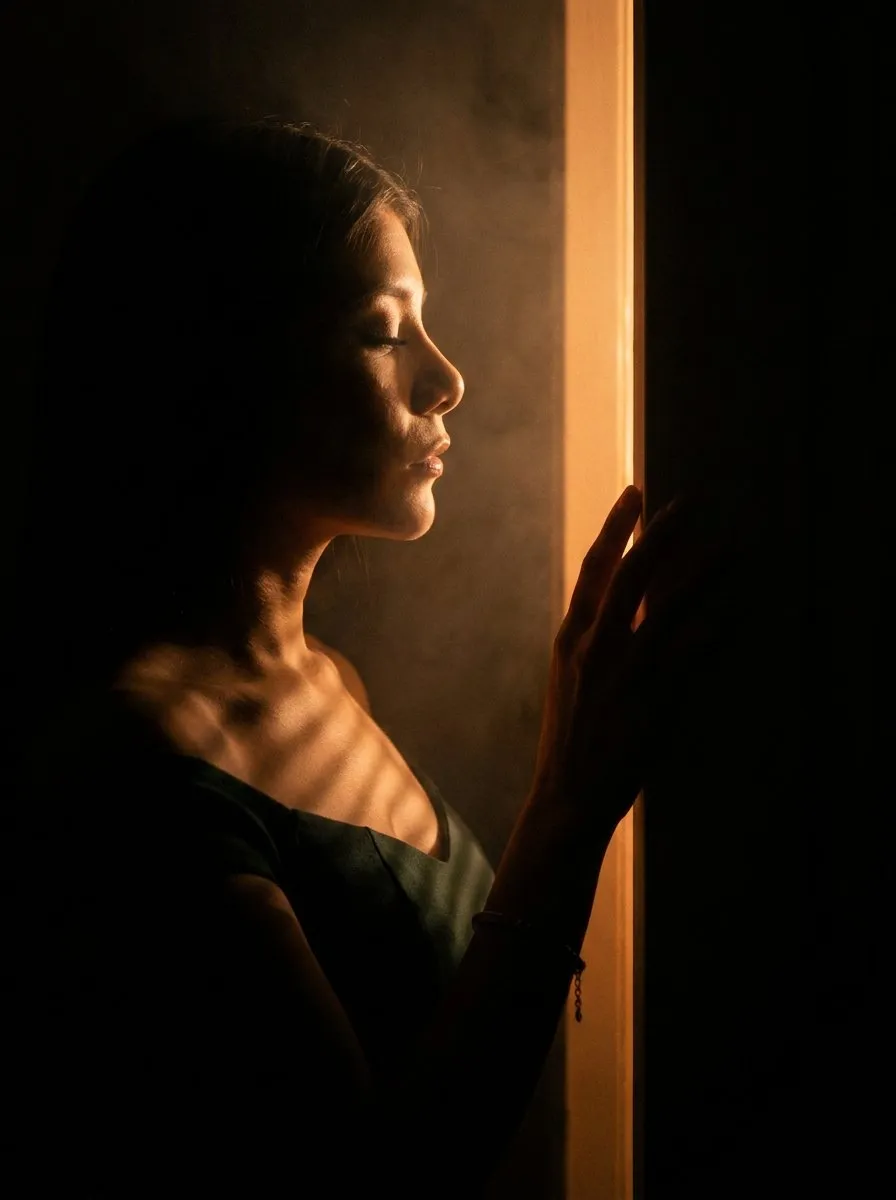Cinematic Low-Light Silhouette Portrait with Warm Rim Lighting