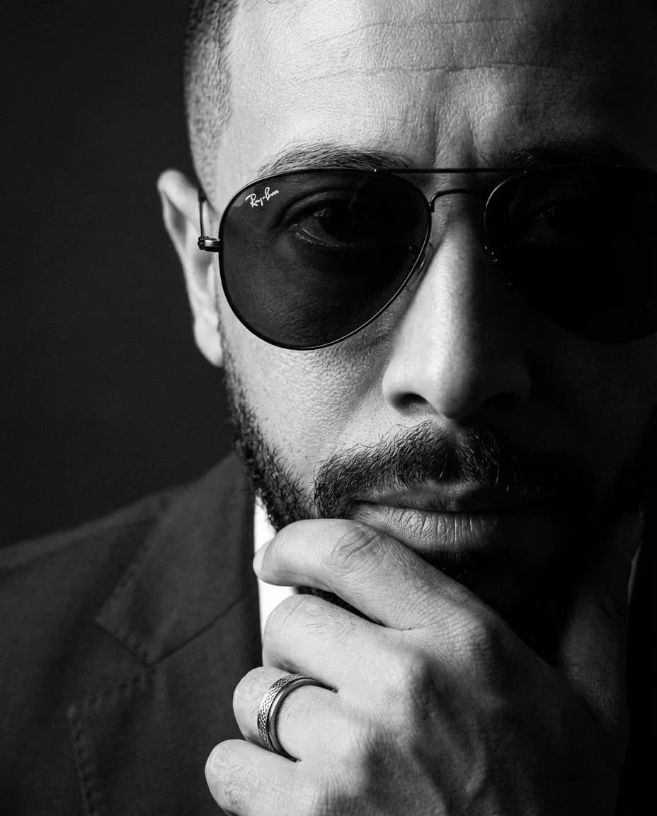 Low-Key Cinematic Black-and-White Extreme Close-Up Portrait