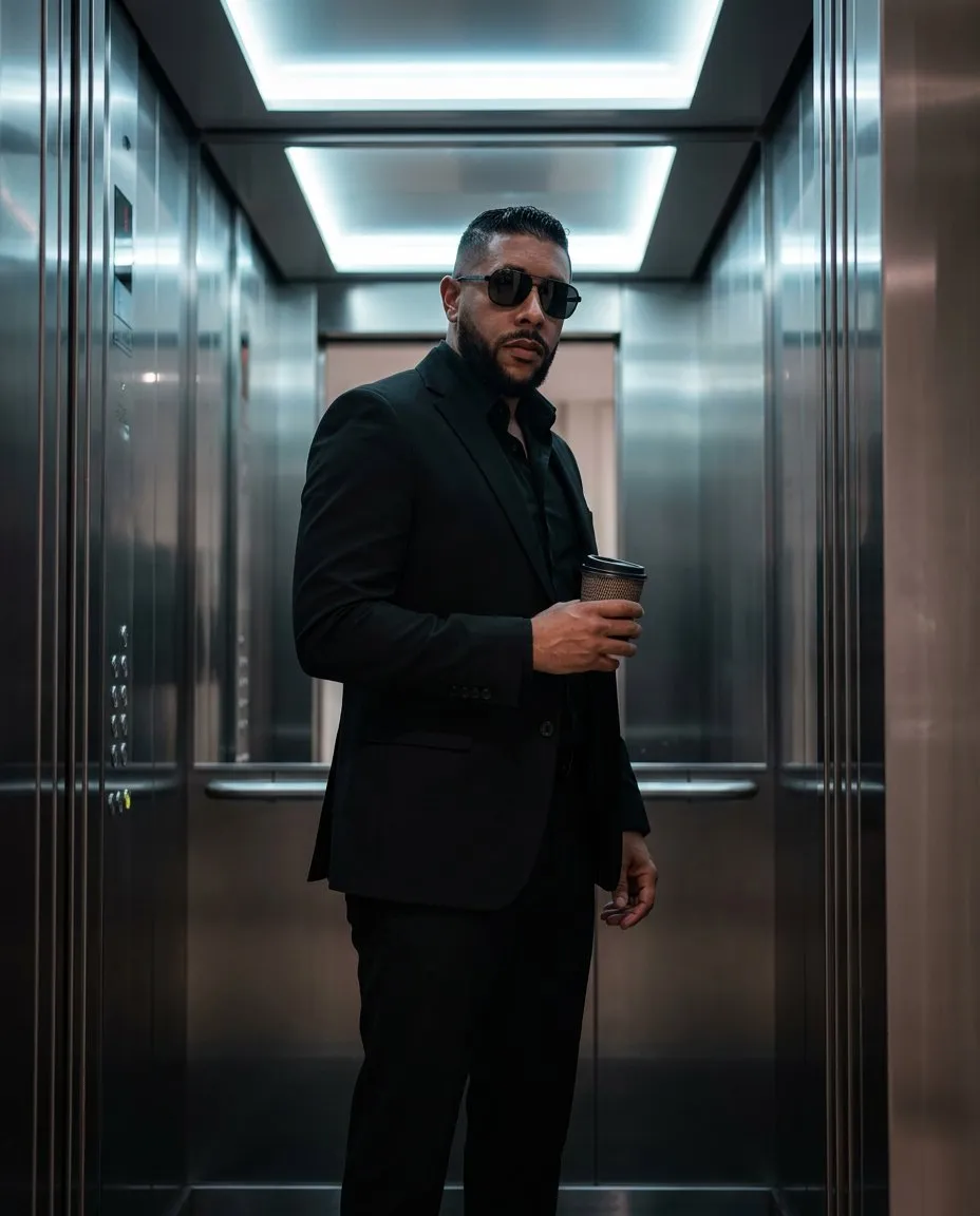 Cinematic Luxury Elevator Portrait for Fashion Editorial