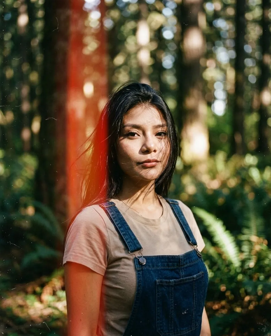 Cinematic Forest Portrait with Analog Film Aesthetic