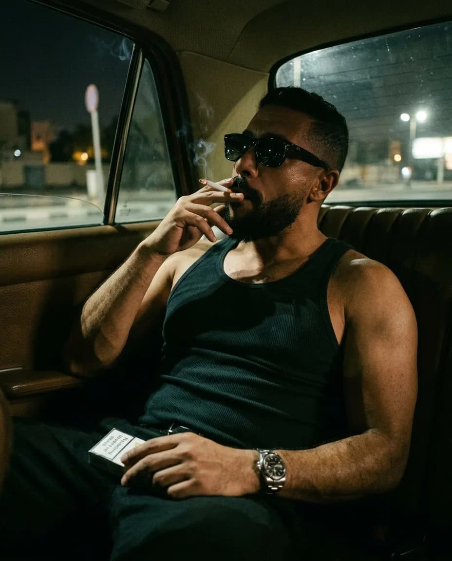 Cinematic Noir Male Portrait Photography — Moody Film Grain Close-Up