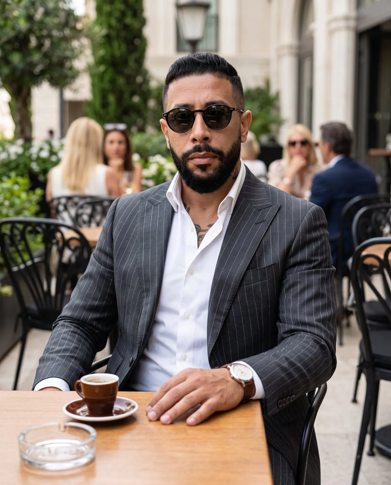 Ultra-Realistic Mediterranean Cafe Portrait, Luxury Editorial