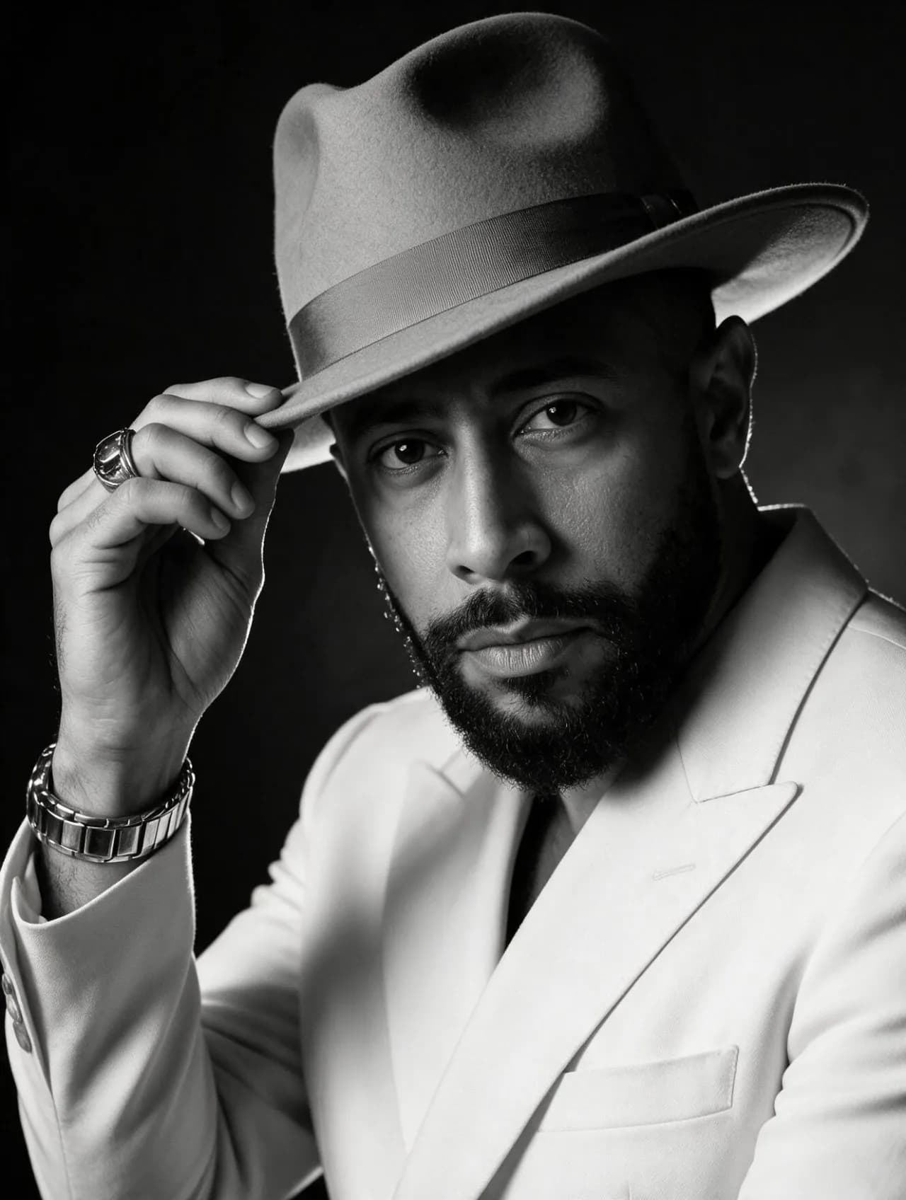 Cinematic Monochrome Editorial Portrait with Noir Studio Lighting