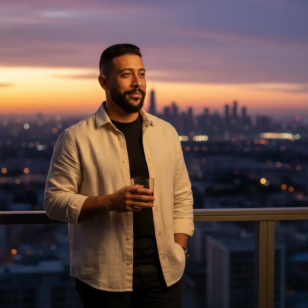 Cinematic Sunset Balcony Lifestyle Portrait 9:16