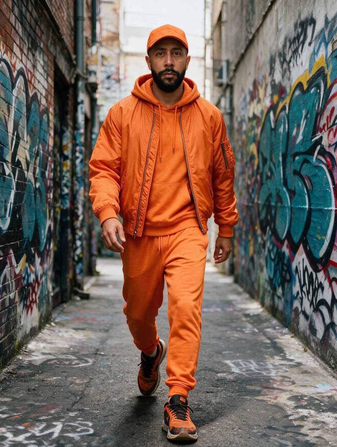 Cinematic Urban Street Portrait: Graffiti Alley, Ultra-Realistic Detail