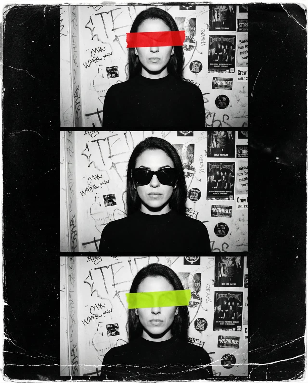 Analog Noir Photo Booth Strip with Colored Tape Accents