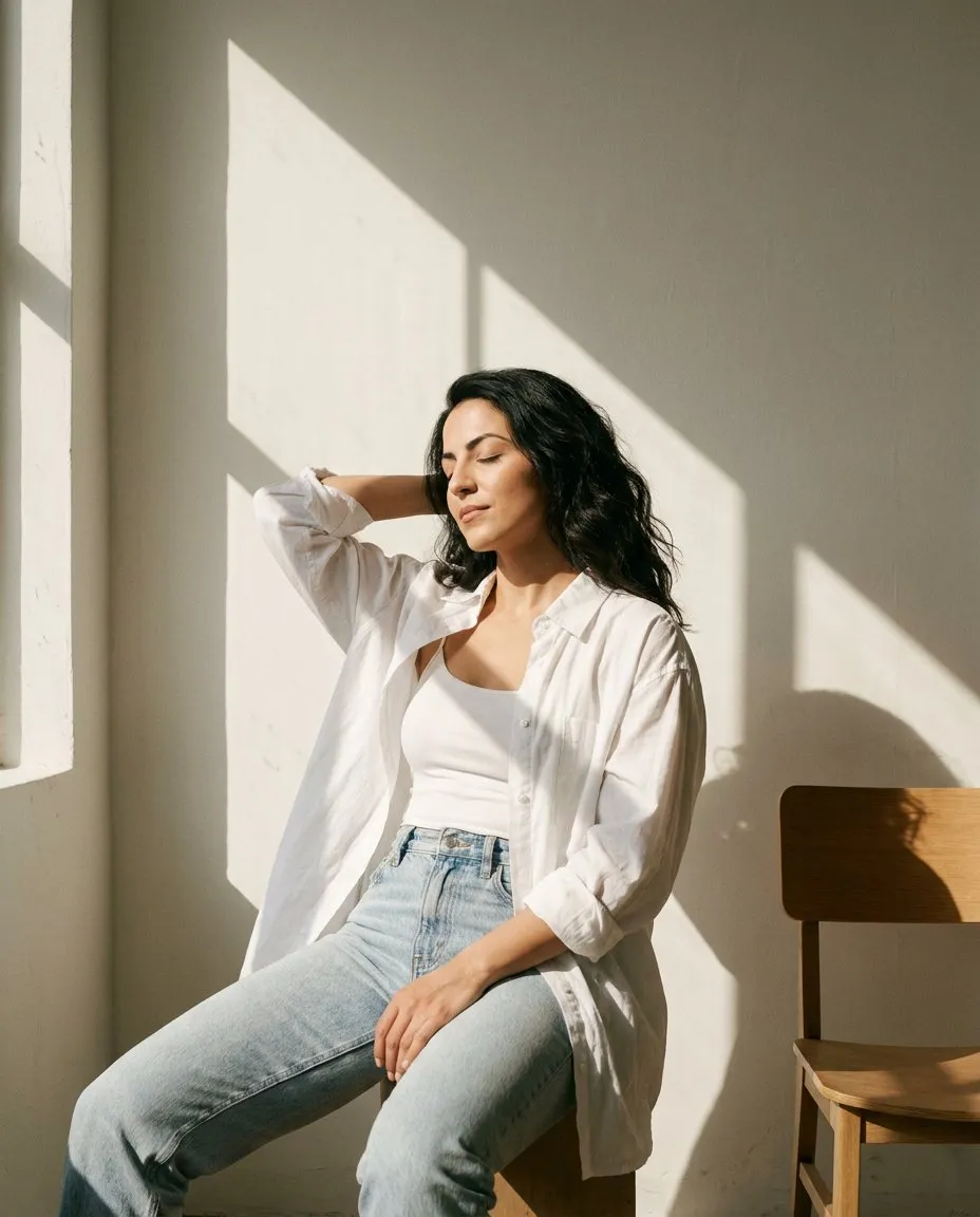 Editorial Sunlit Minimalist Portrait Quiet Luxury Photography