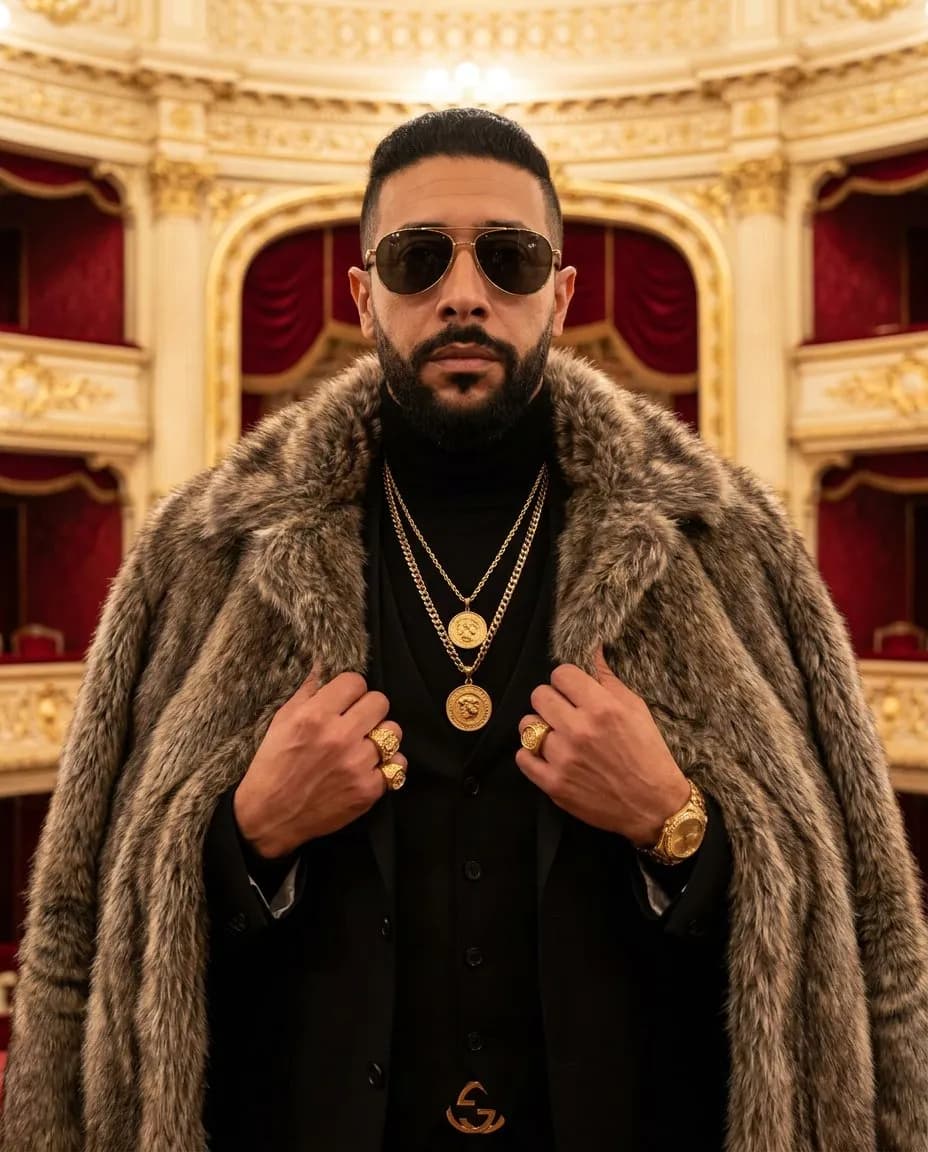 Opulent Fur Coat Editorial Portrait with Warm Cinematic Lighting