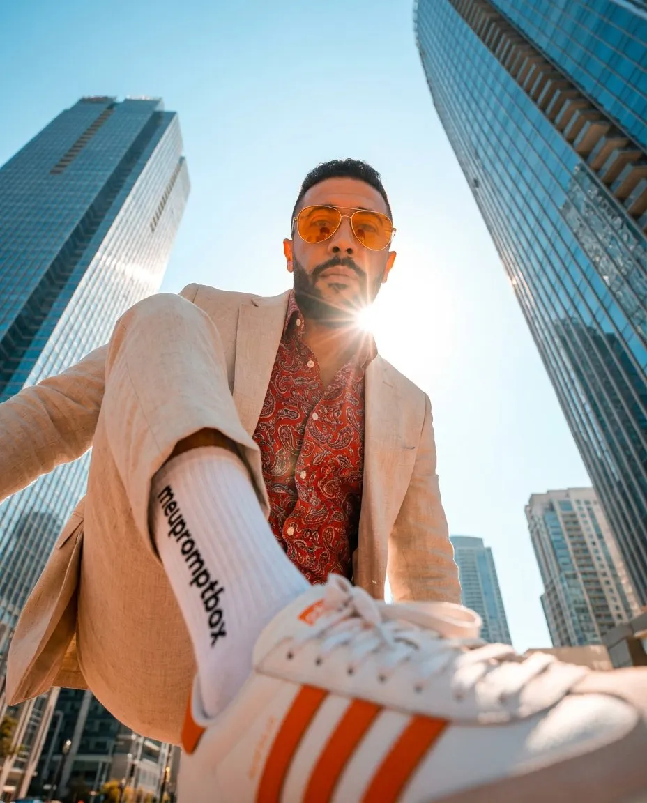 Extreme Wide-Angle Urban Portrait with Cinematic Lens Flare