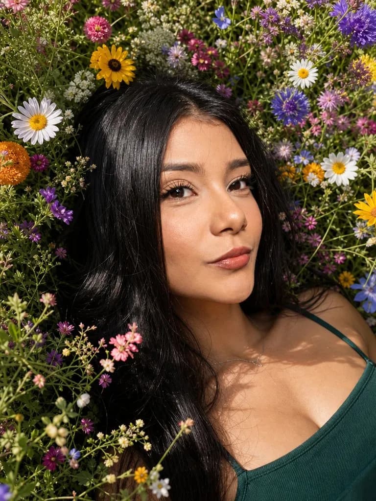 High-Angle Overhead Floral Portrait, Photoreal Natural Light