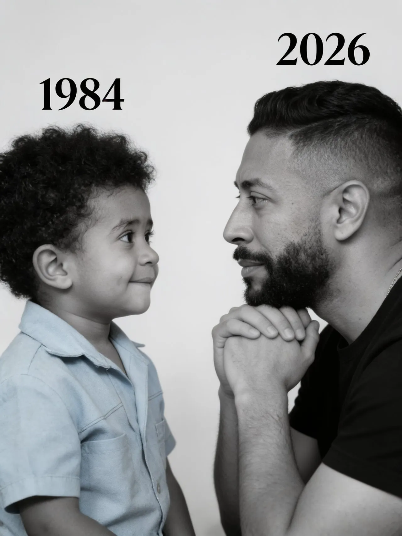 Emotional Black and White Then and Now Portrait