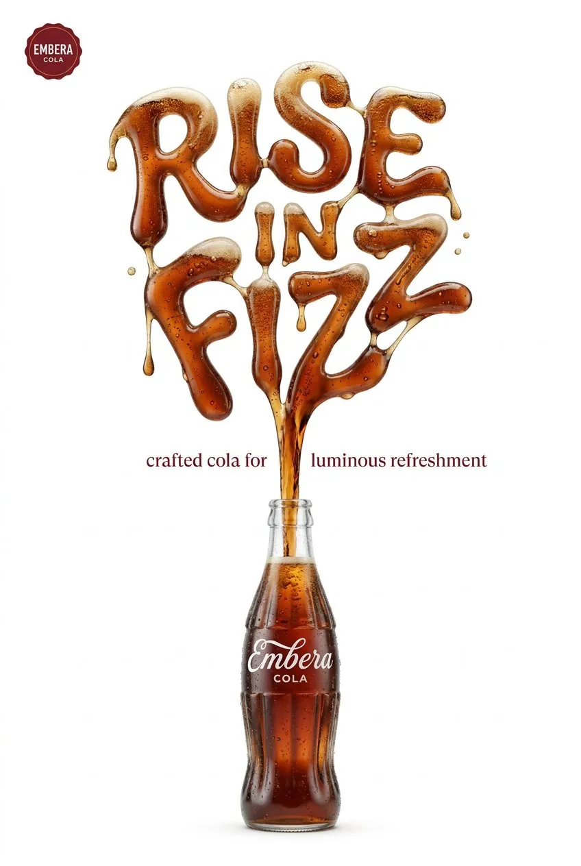 Minimalist Luxury Cola Poster with Sculptural Liquid Typography