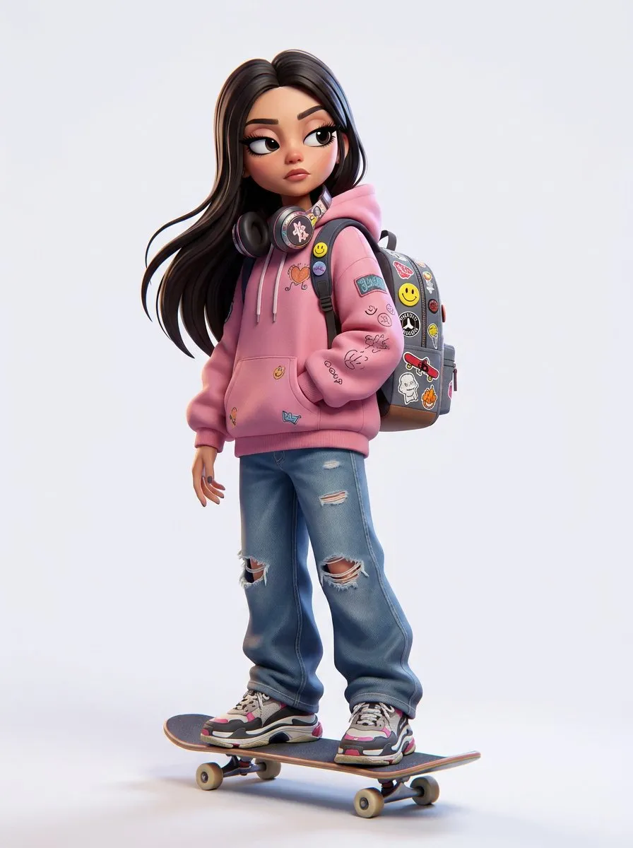 Stylized 3D Skateboard Character Cinematic Studio Render