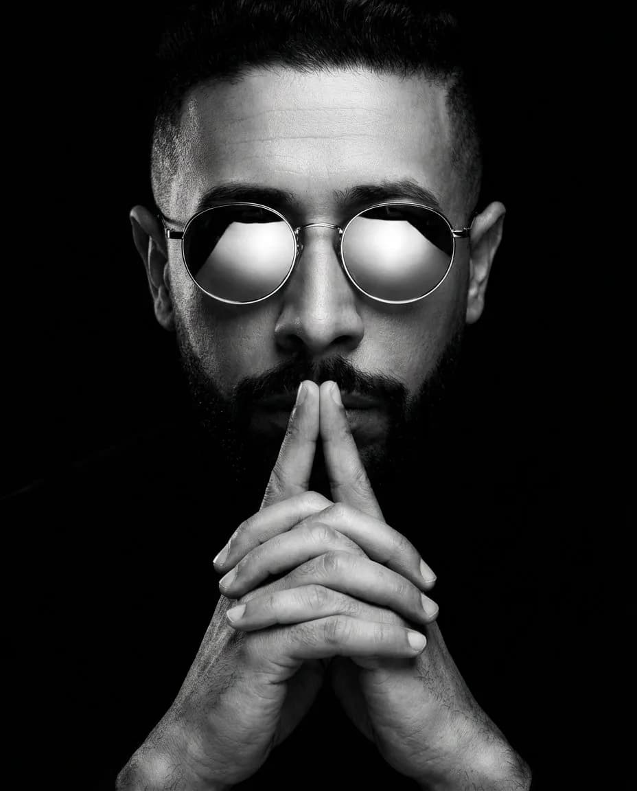 Dramatic Black-and-White Cinematic Male Portrait, High-Contrast