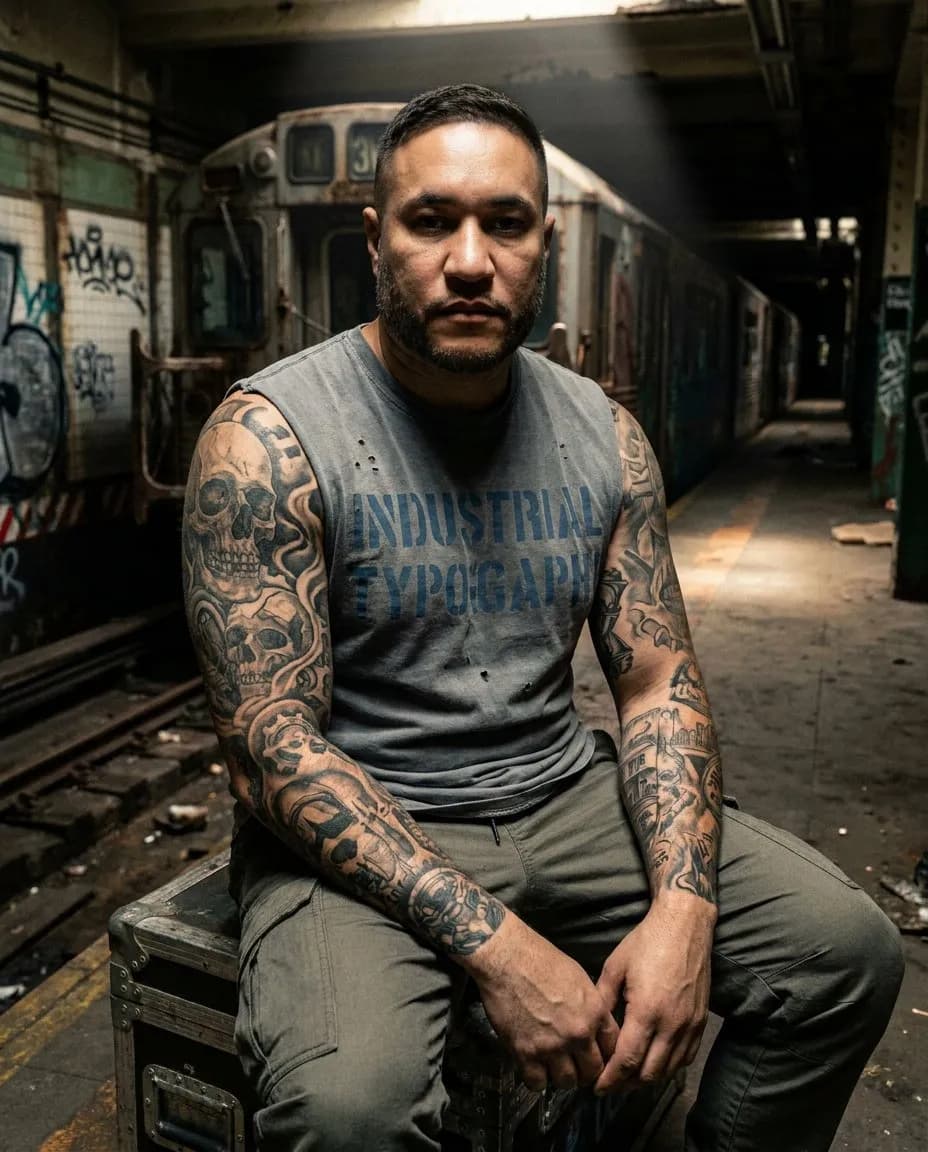 Cinematic Wide-Angle Subway Portrait with Hyper-Realistic Grit and Dramatic Lighting