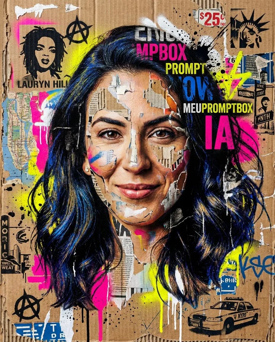Photorealistic Mixed-Media Collage Portrait on Corrugated Cardboard