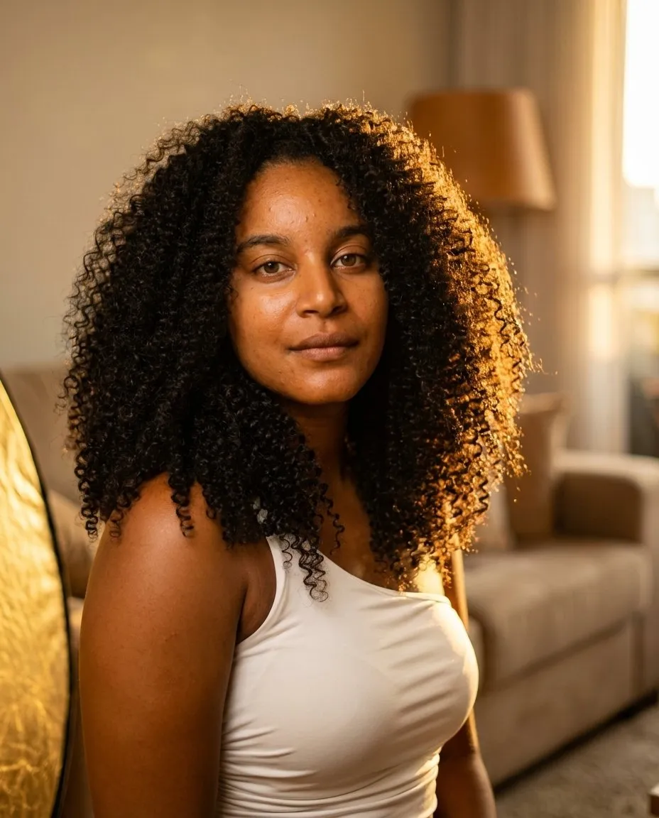Golden Interior 3/4 Portrait with Amber Window Light, 50mm Lens - Imagem 1