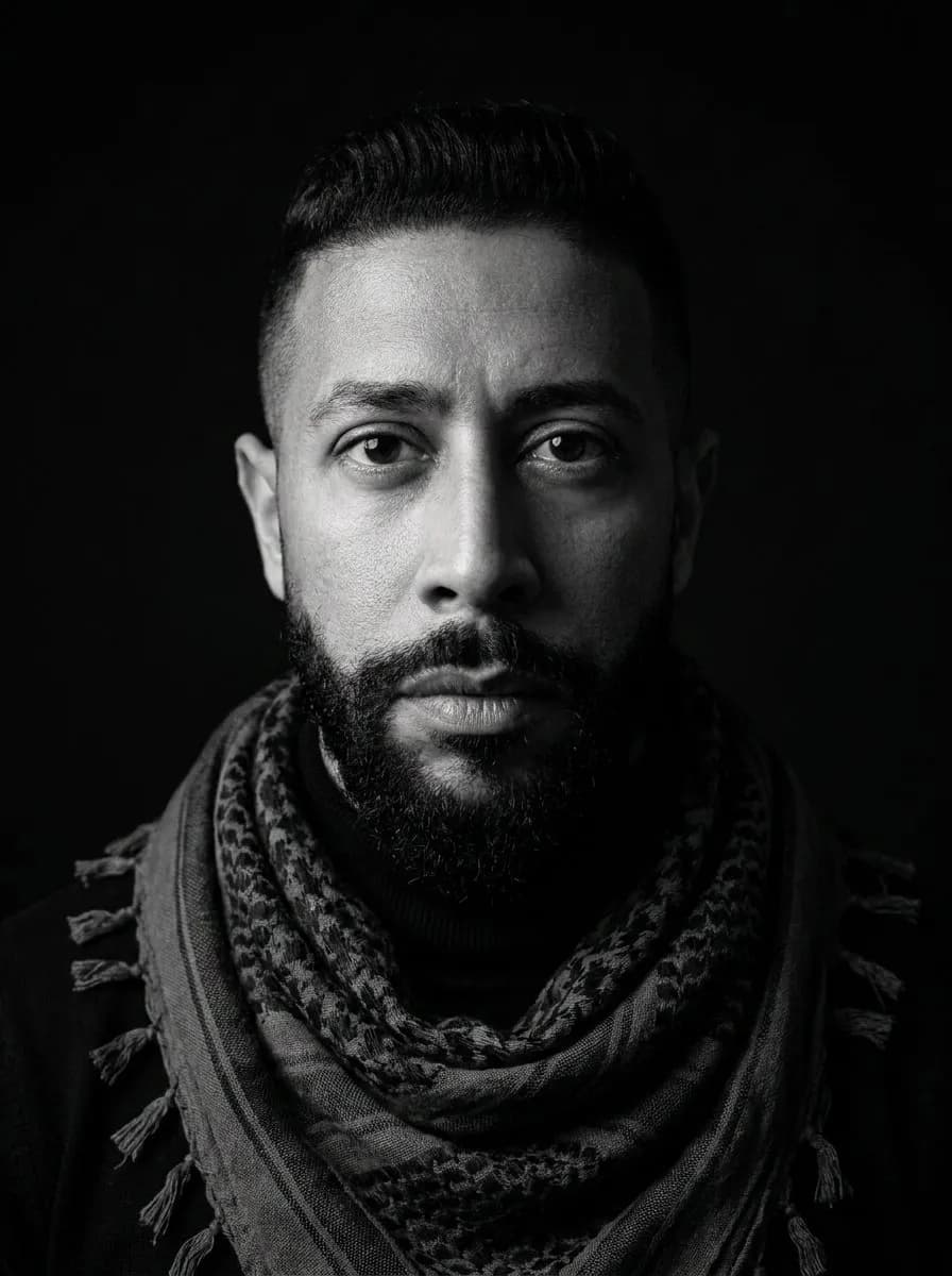 Photorealistic Chiaroscuro Black-and-White Studio Portrait (3:4)