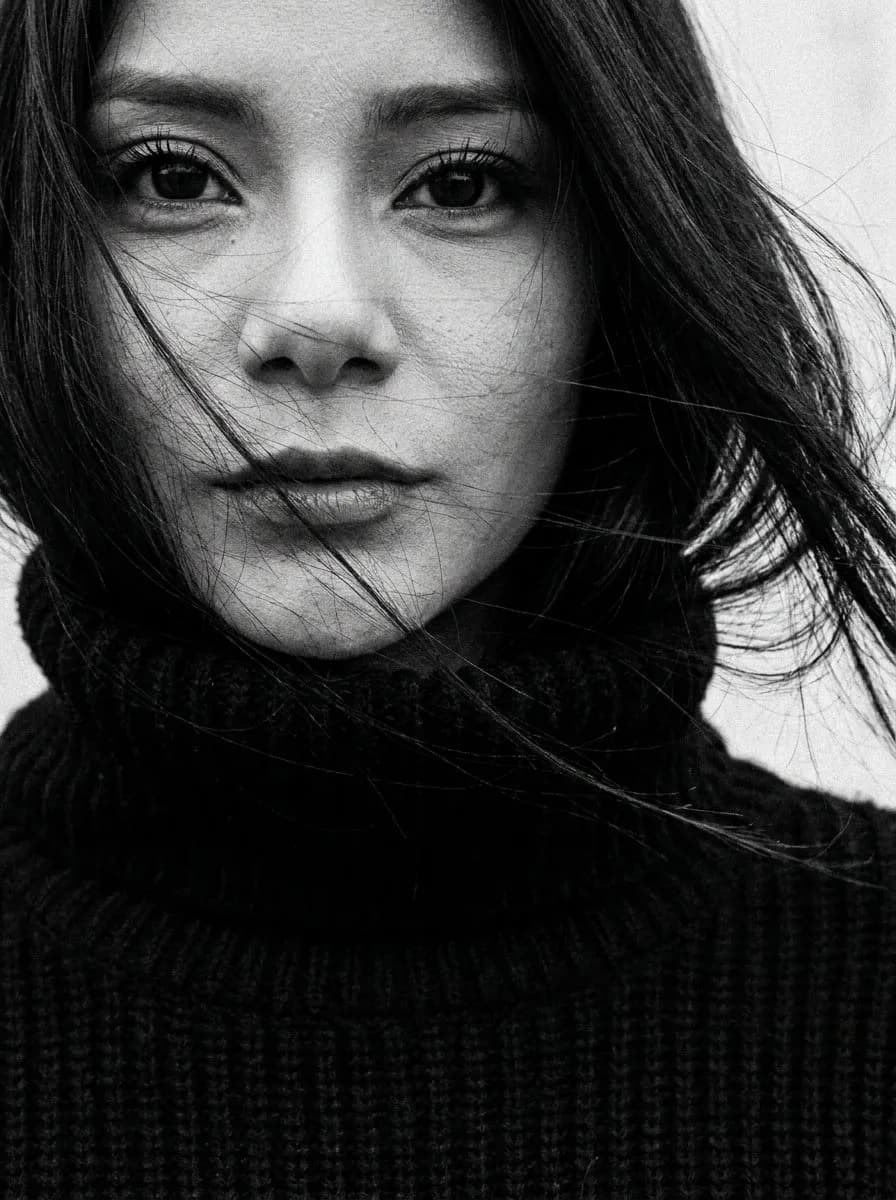 High-Contrast Cinematic Black and White Extreme Close-Up Portrait (9:16)