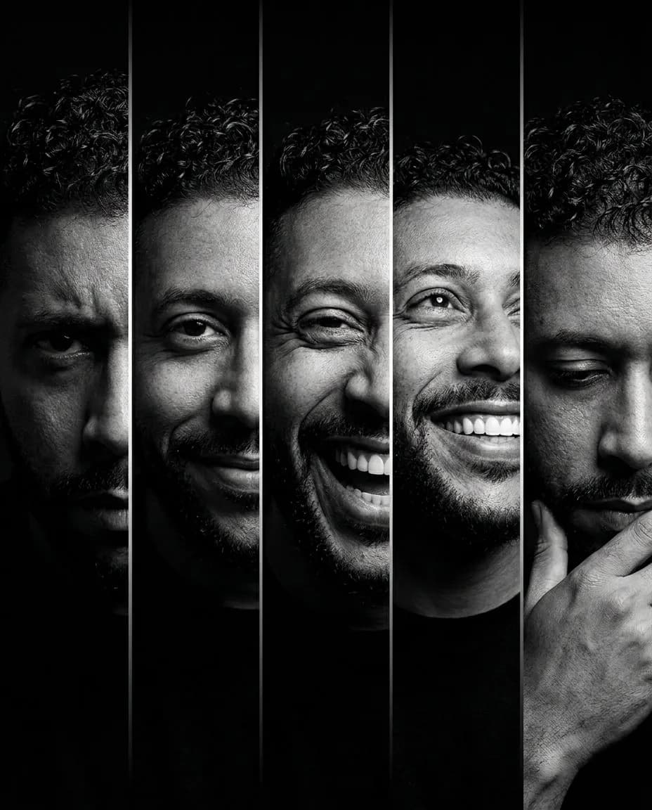 Ultra-Realistic Black and White Poster Portrait in Sliced Panels