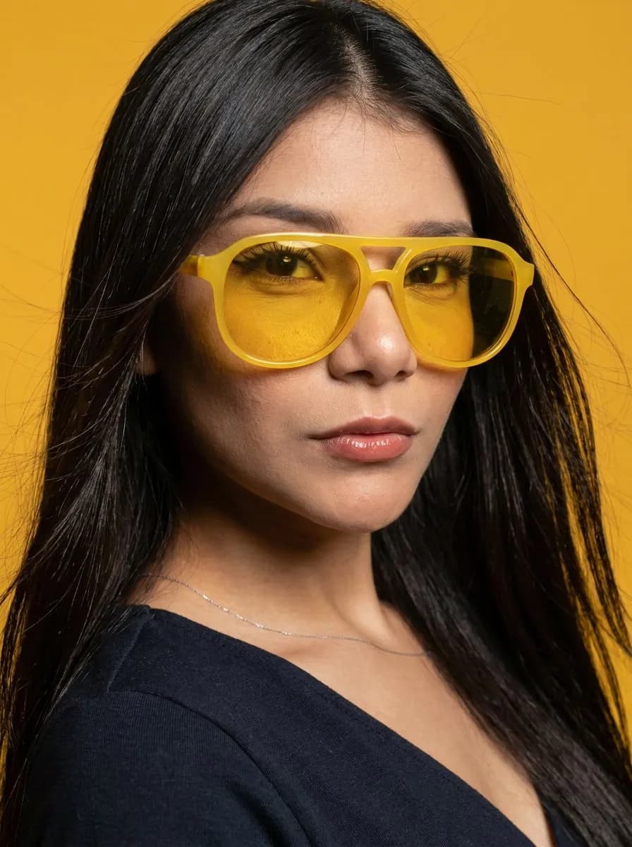High-Fashion Studio Portrait with Vibrant Yellow Background