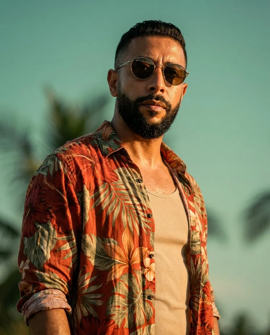 Cinematic Portrait of Confident Young Man in Tropical Setting