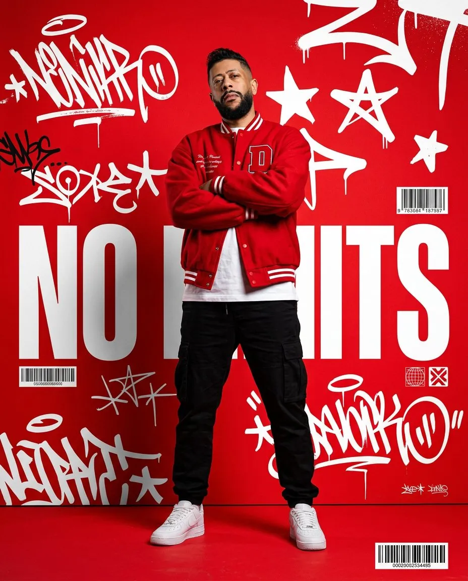 Vertical Streetwear Editorial Poster, Bold Red Fashion Campaign